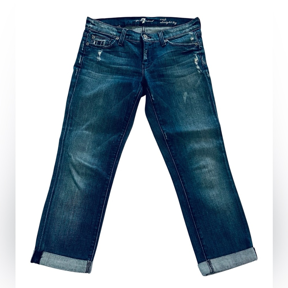 7 For All Mankind Jeans Women's 26 X 24 Blue Mid Rise Stretch Cuffed Crop Denim